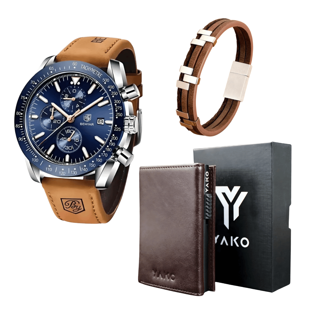 Combo Premium Reloj línea Benyar + Billetera tarjetero + Pulsera