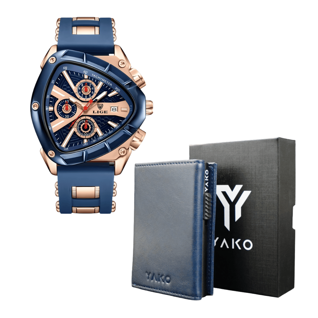 Combo Premium Azul Reloj línea Lige + Billetera tarjetero