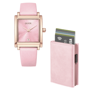 Combo Reloj GUOU Rosa + Billetera Tarjetero Anticlonación
